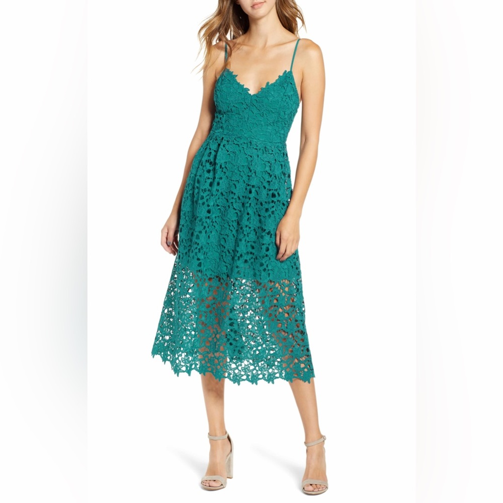 ASTR the Label Lace A Line Midi Dress in Emerald